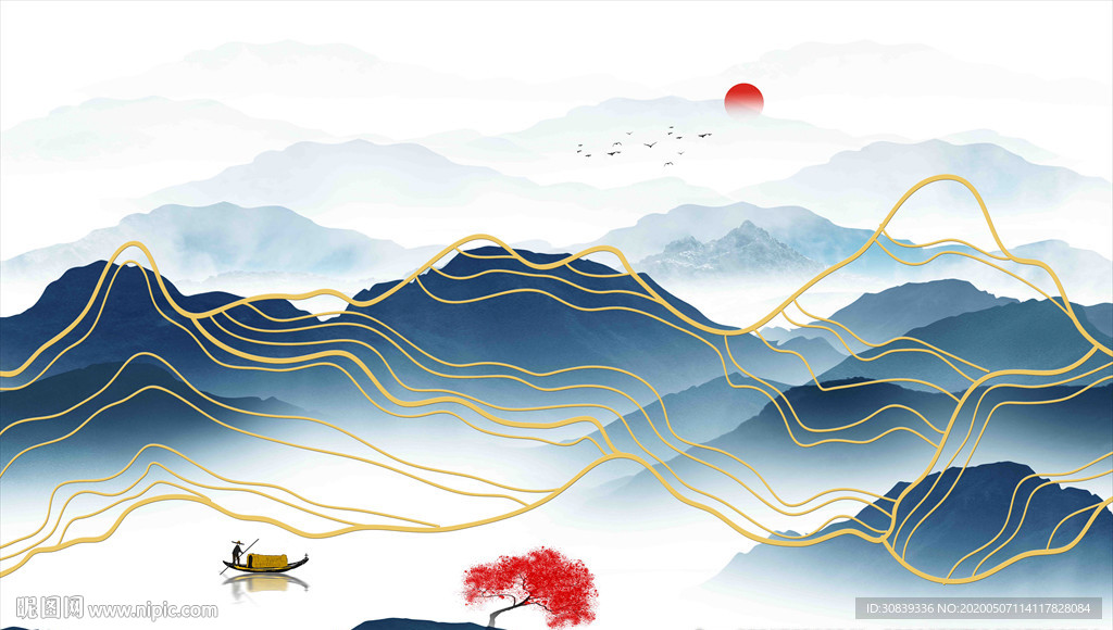 写意金线水墨背景 金线 线条