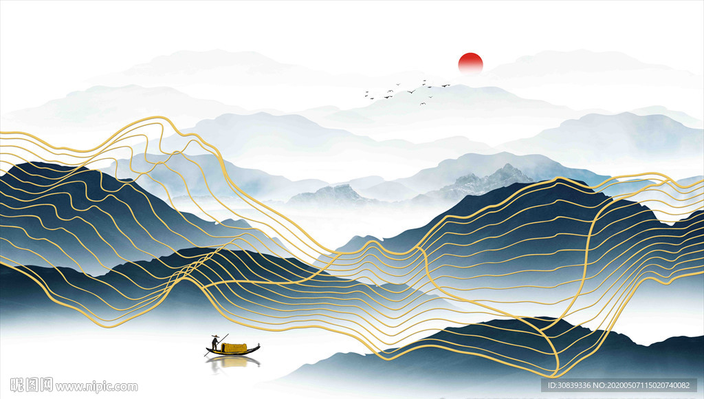 新中式金线山水 禅意山