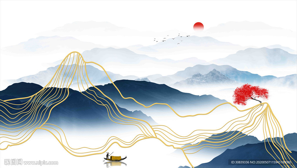 中式线条背景 山水新中式