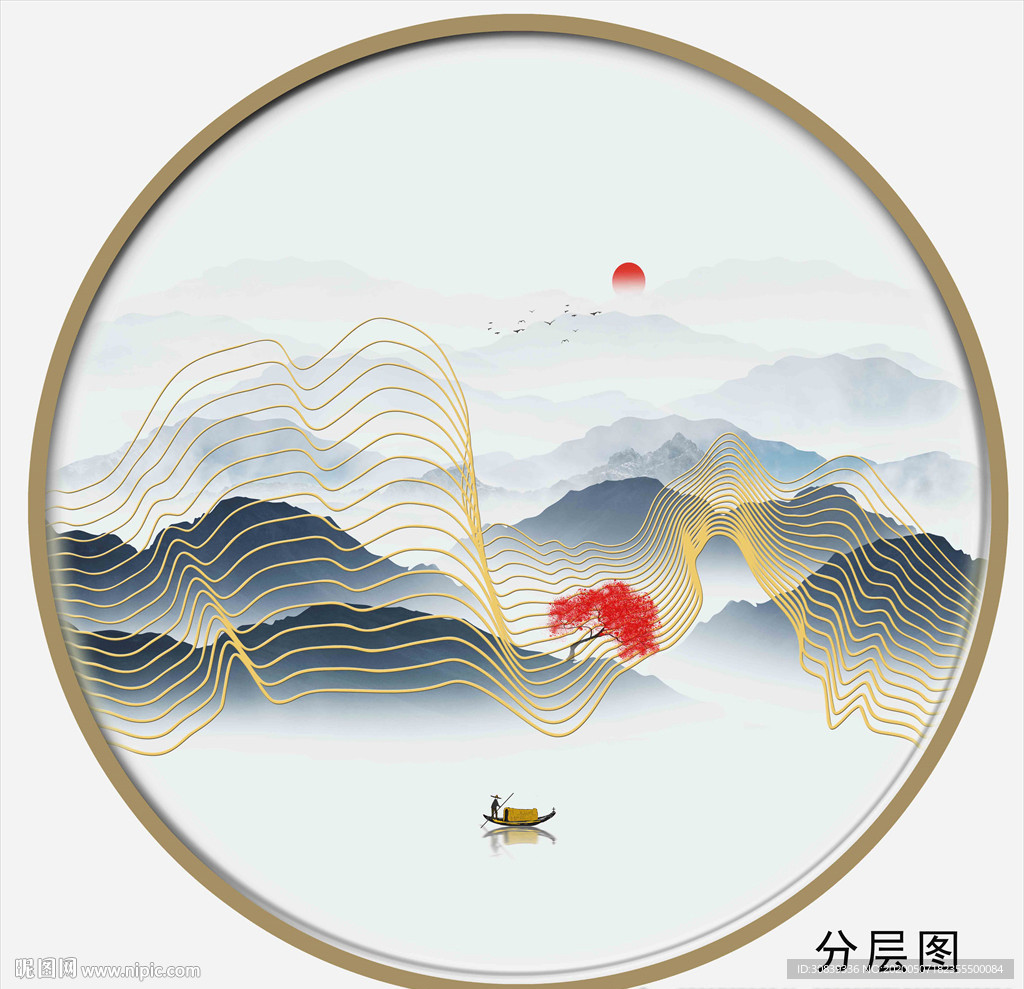 动感线条 金线山水画 山水