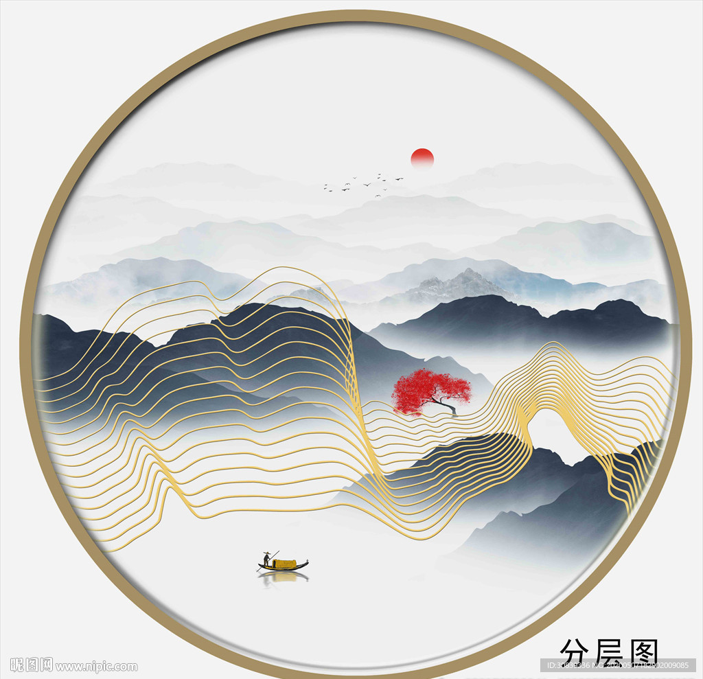 山水金线画 抽象线条