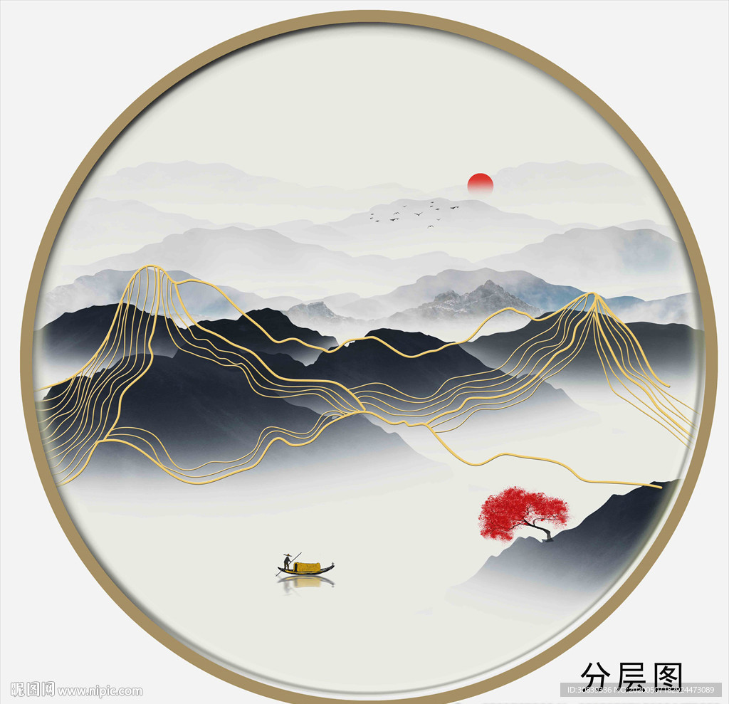 金线山水 线条山