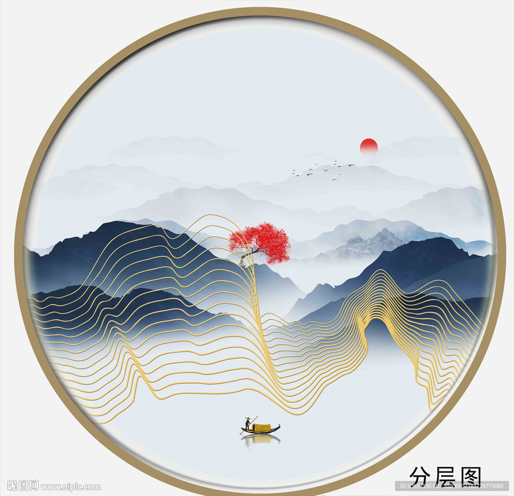 水墨线条装饰画 山水画