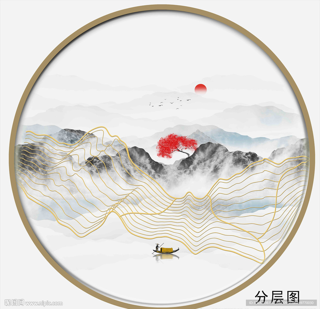 梦幻线条山 梦幻山水 水墨画