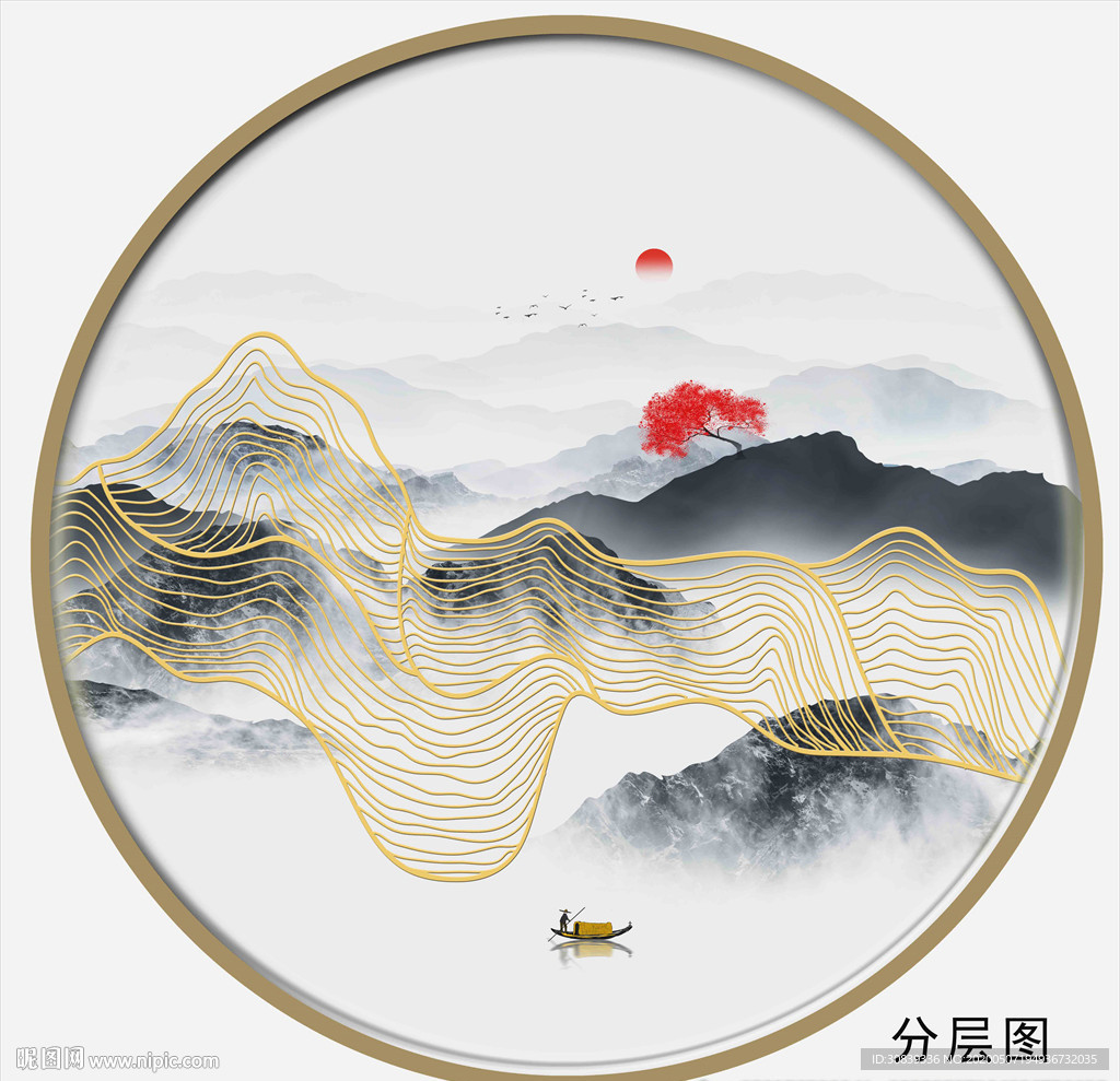 山水画 线条金线 抽象