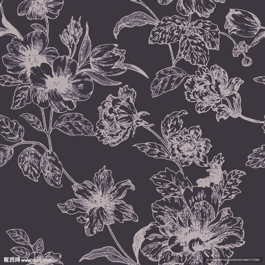 线描花卉图案