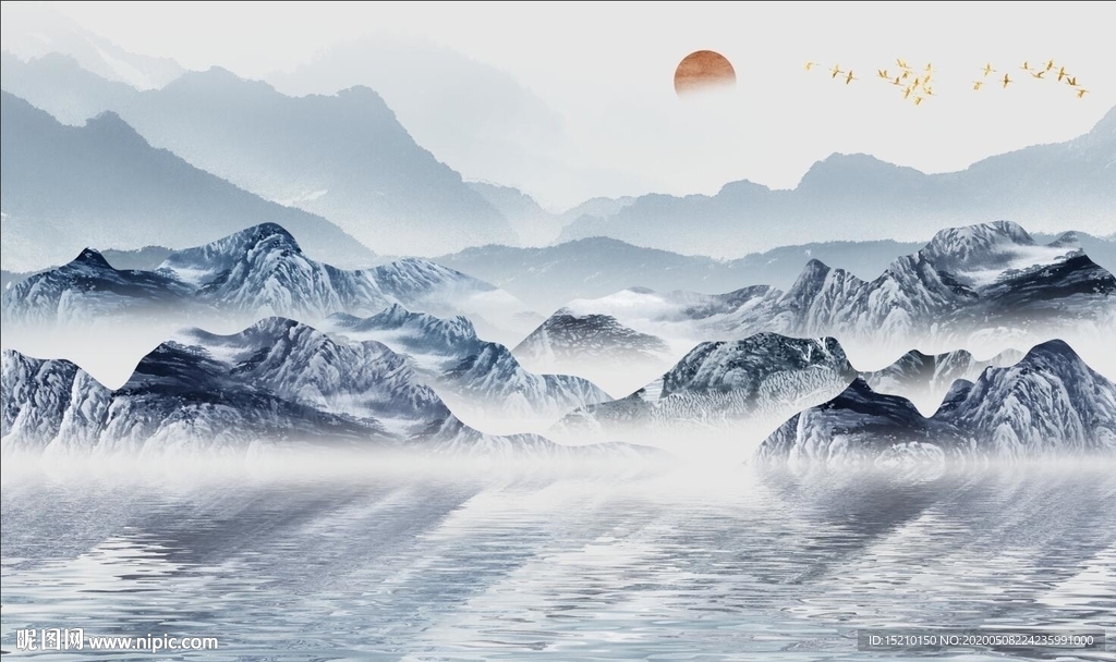 国画山水电视背景墙