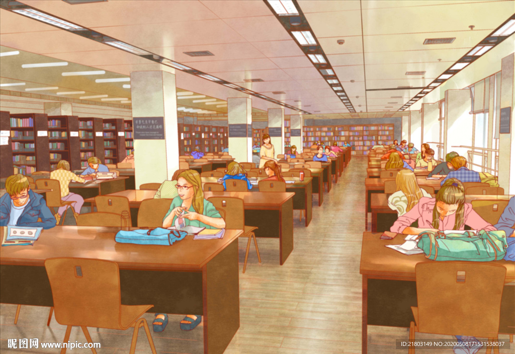 手绘广海图书馆素材