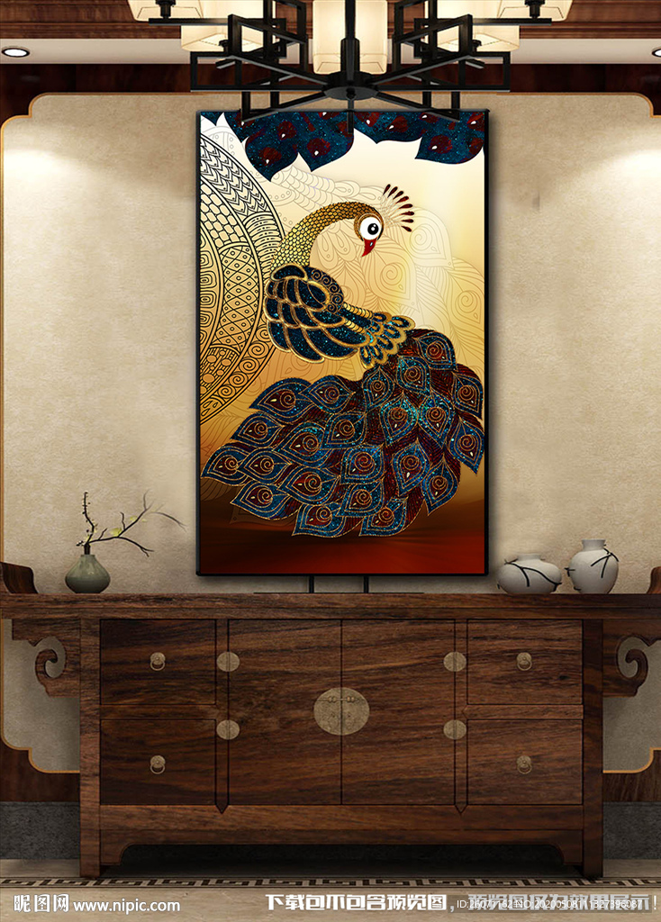 铂金孔雀玄关装饰画
