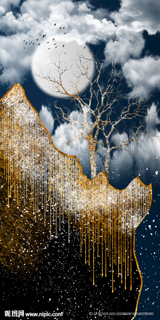 北欧抽象发财树背景装饰画