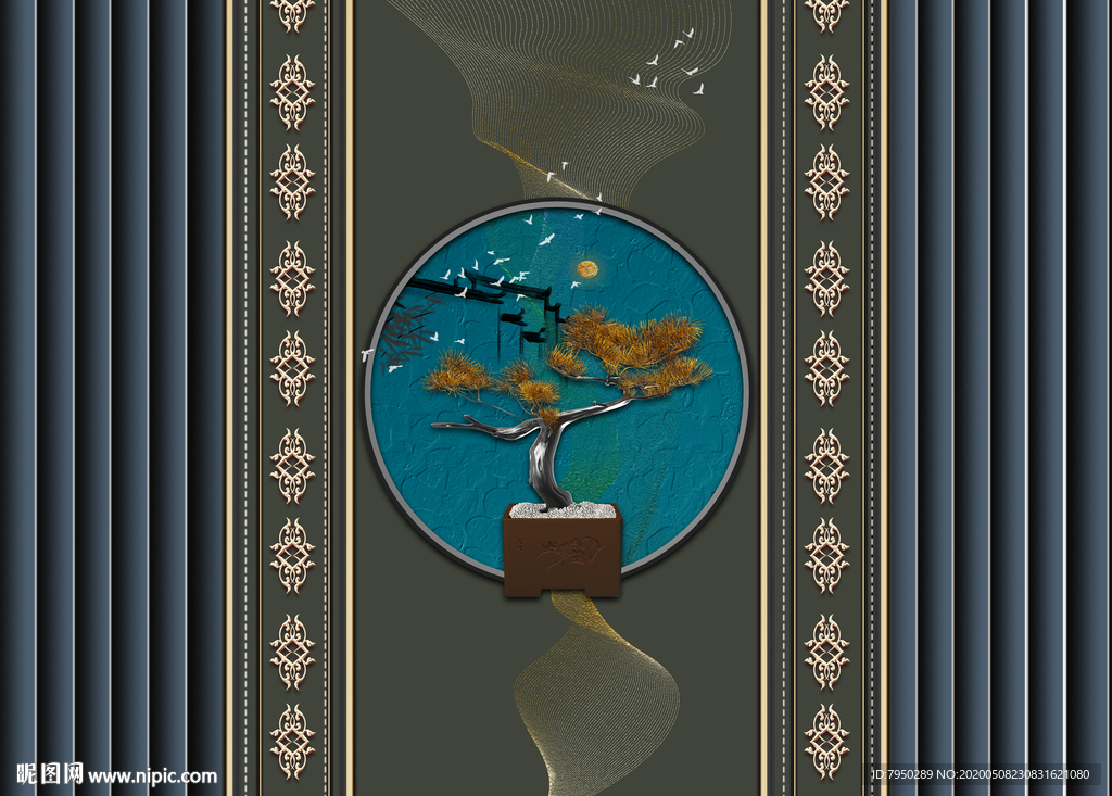 新中式电视背景墙 浮