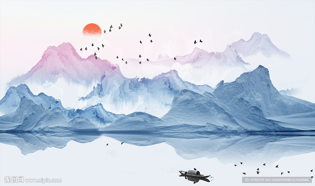 新中式山水画电视背景墙