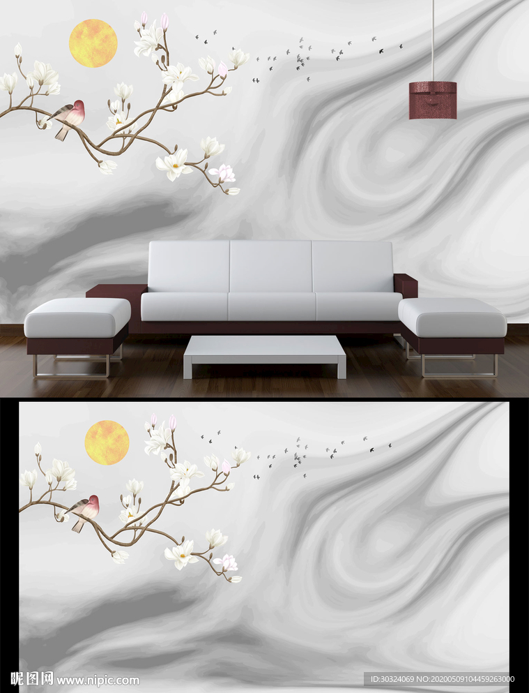 山水花鸟背景墙