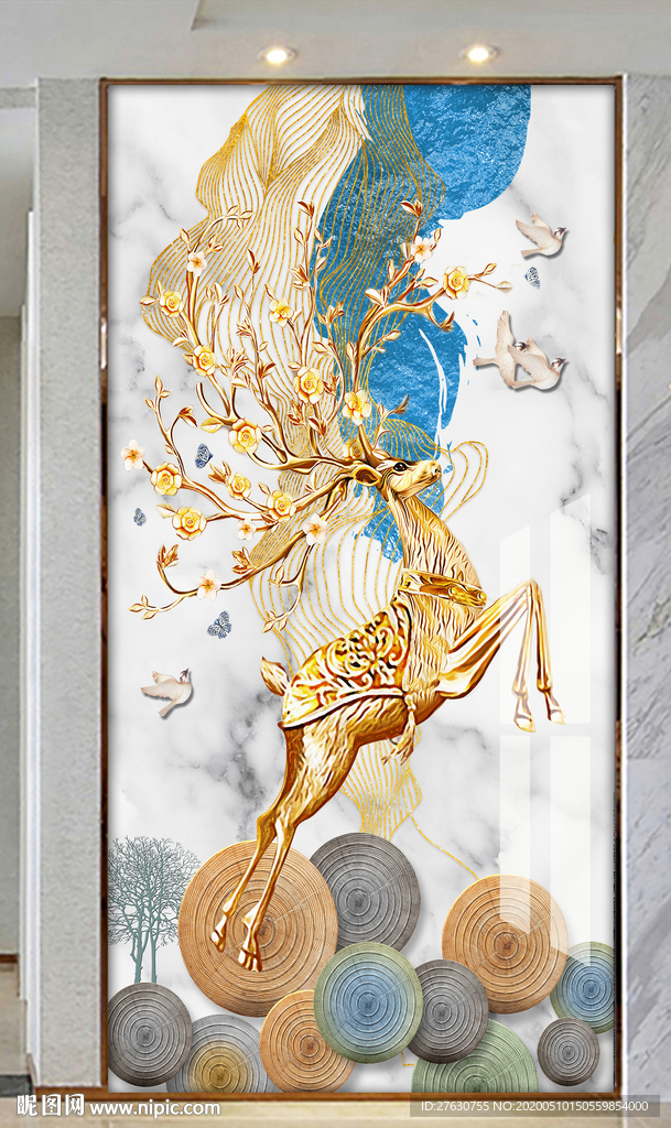 玄关麋鹿装饰画