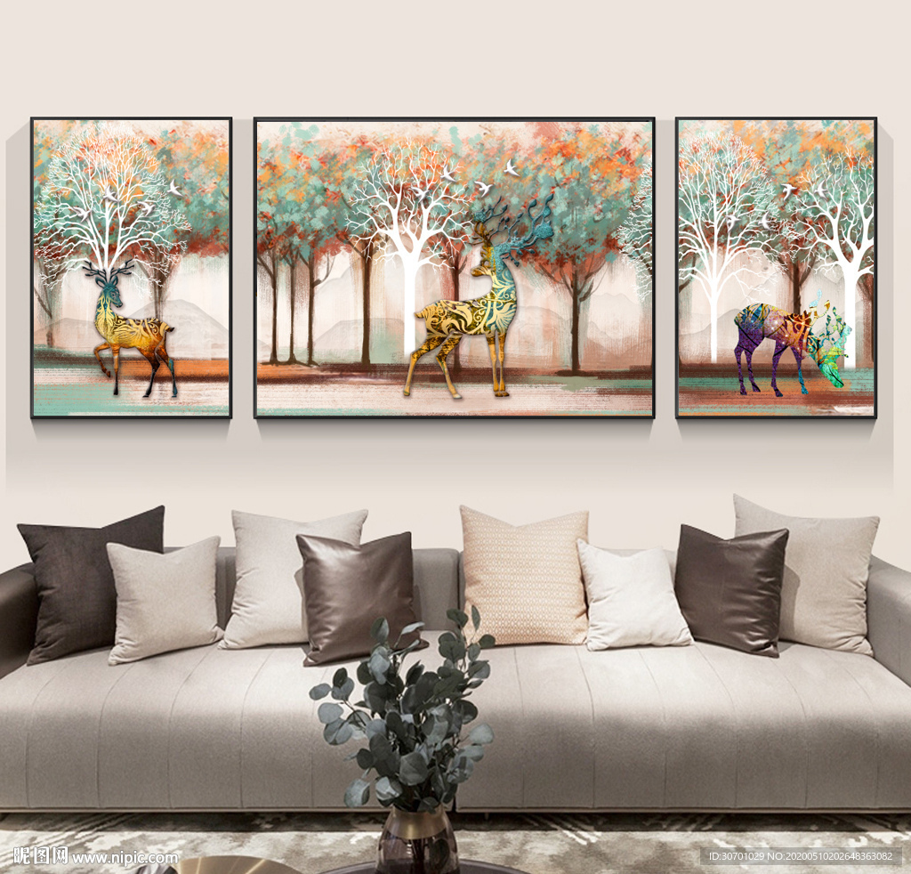 麋鹿复古装饰画