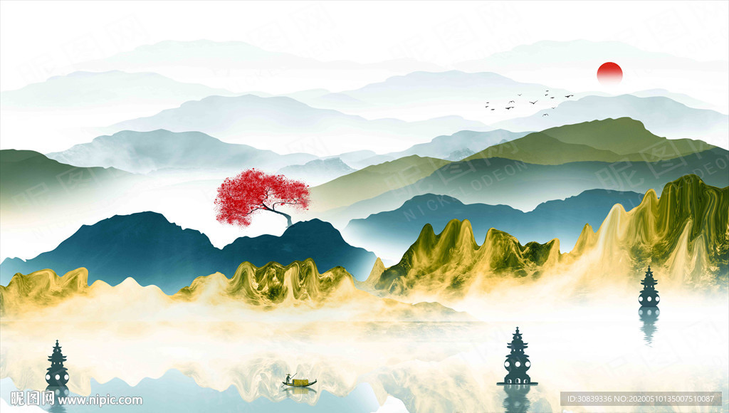 抽象杭州西湖美景 山水画