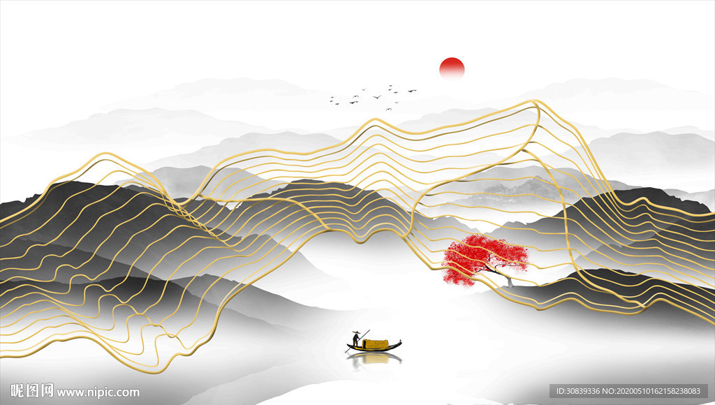 现代线条山水