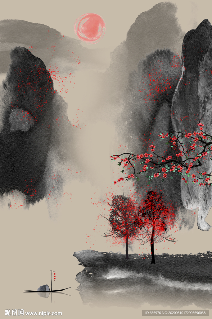 中式水墨山水画