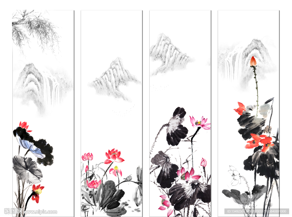 荷花国画