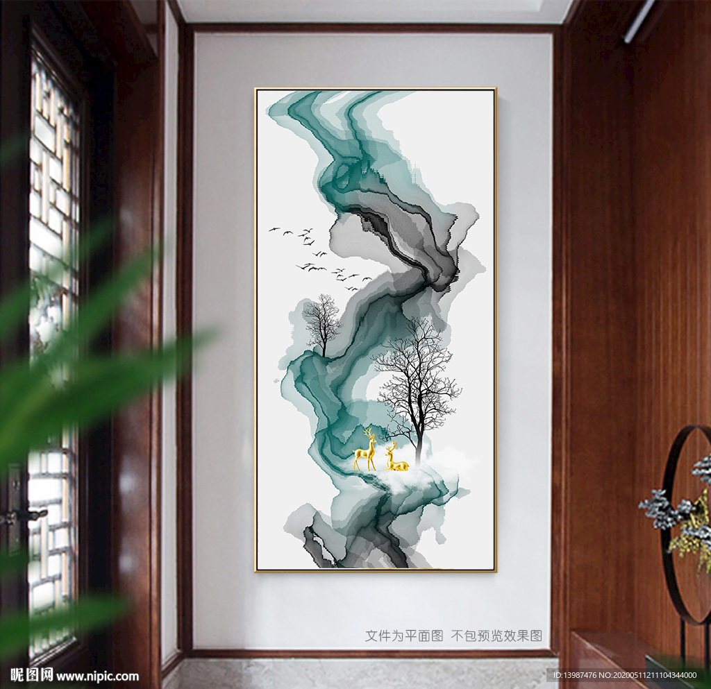 禅意抽象水墨山水玄关装饰画