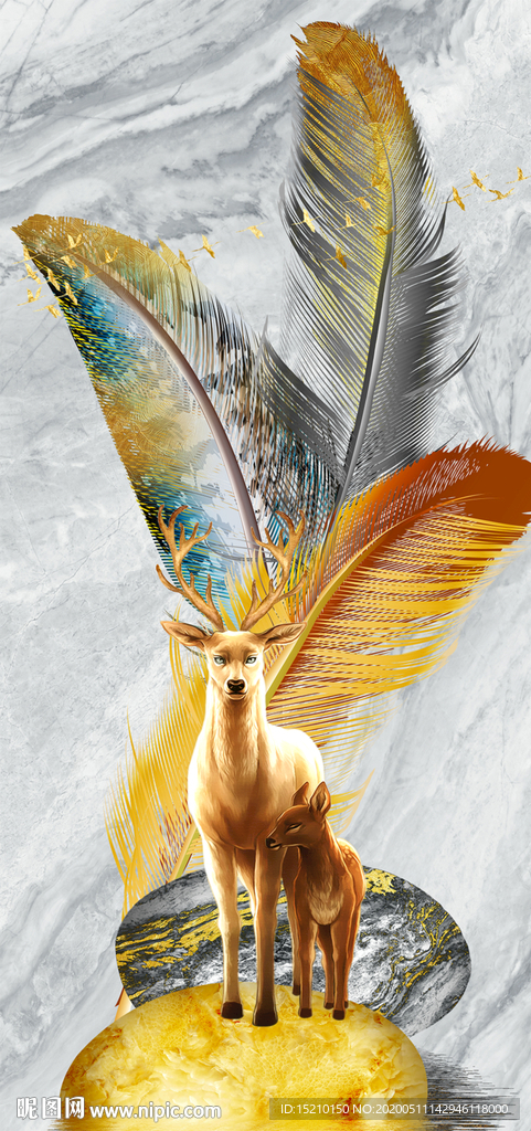 大理石金色羽毛玄关背景墙