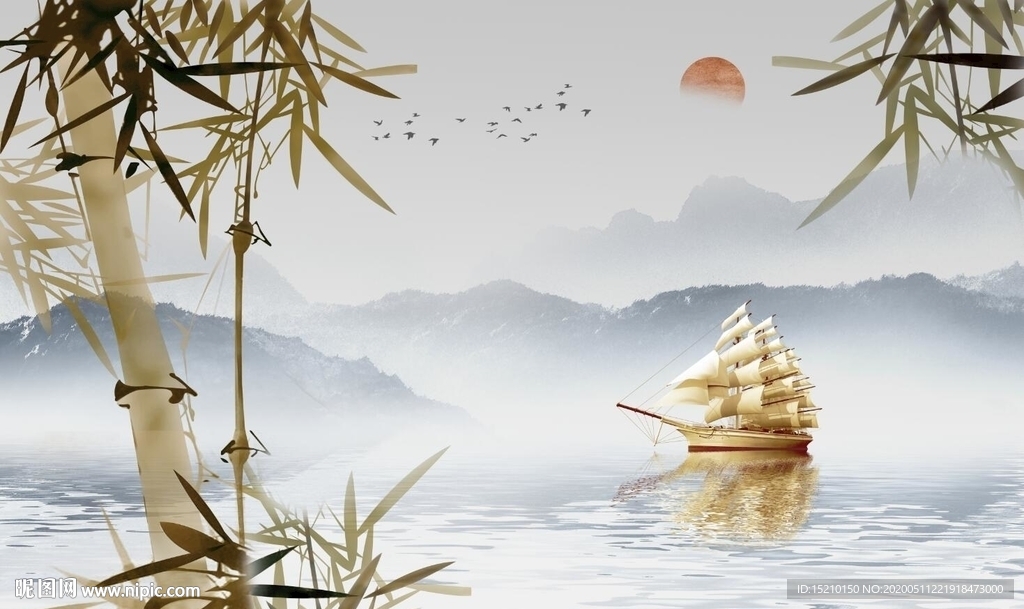 国画竹子电视背景墙