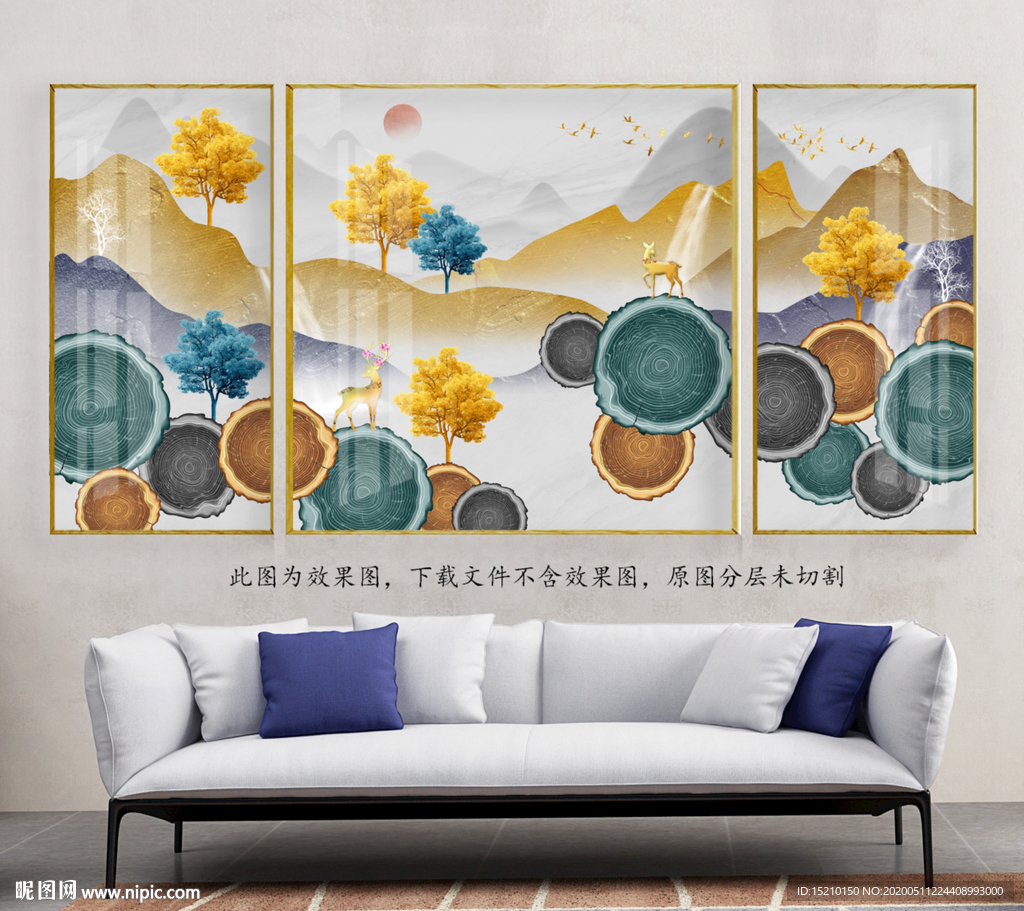 金色山脉抽象树客厅装饰画