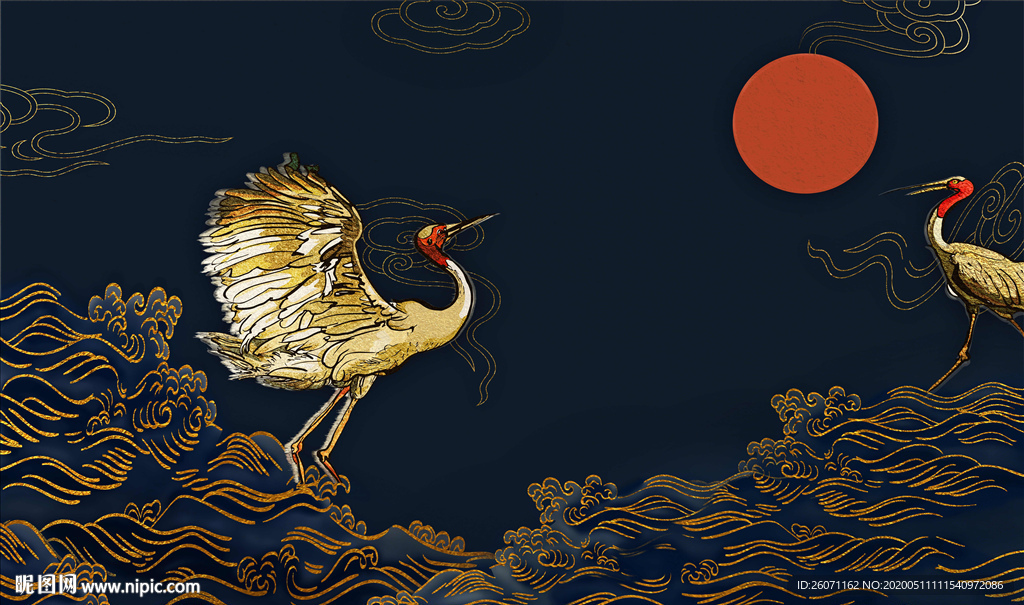 祥云飞鹤中国风背景墙