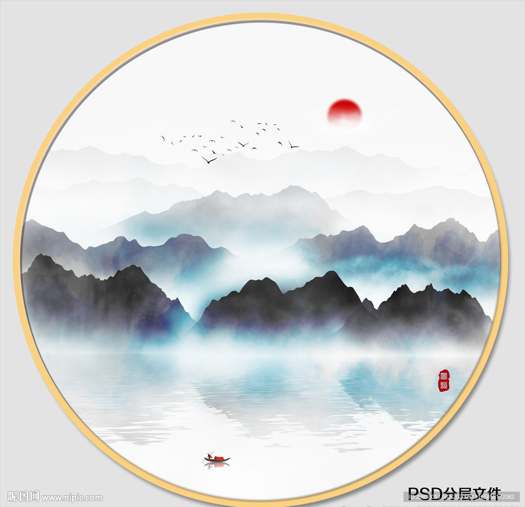 圆形水墨画