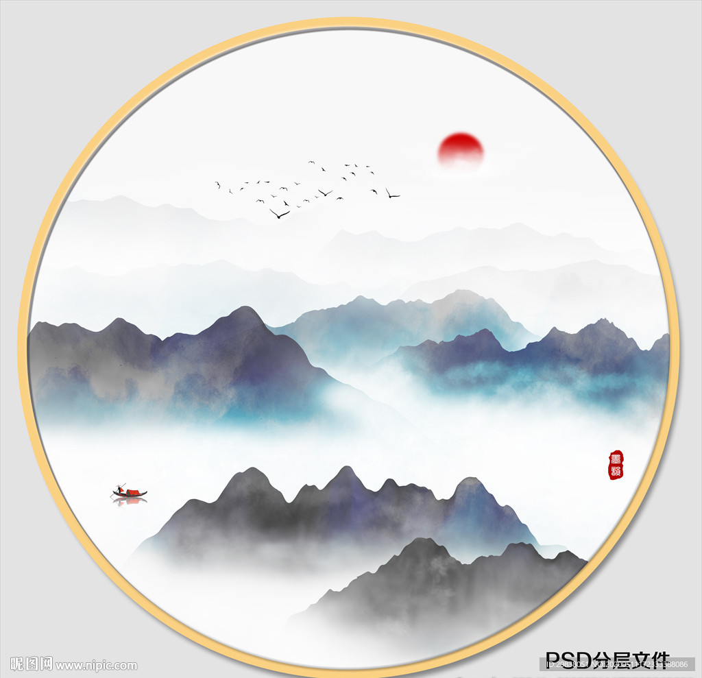 圆形山水画