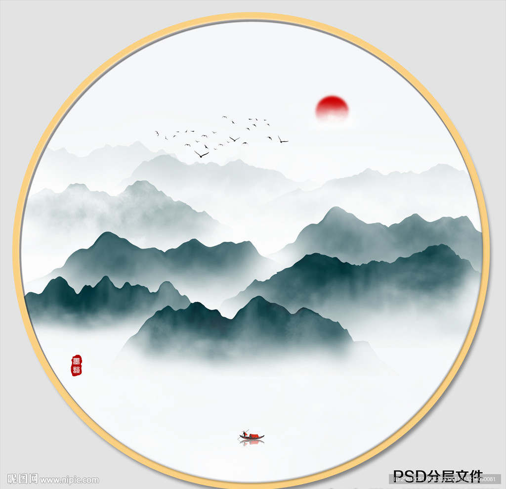 圆形水墨画