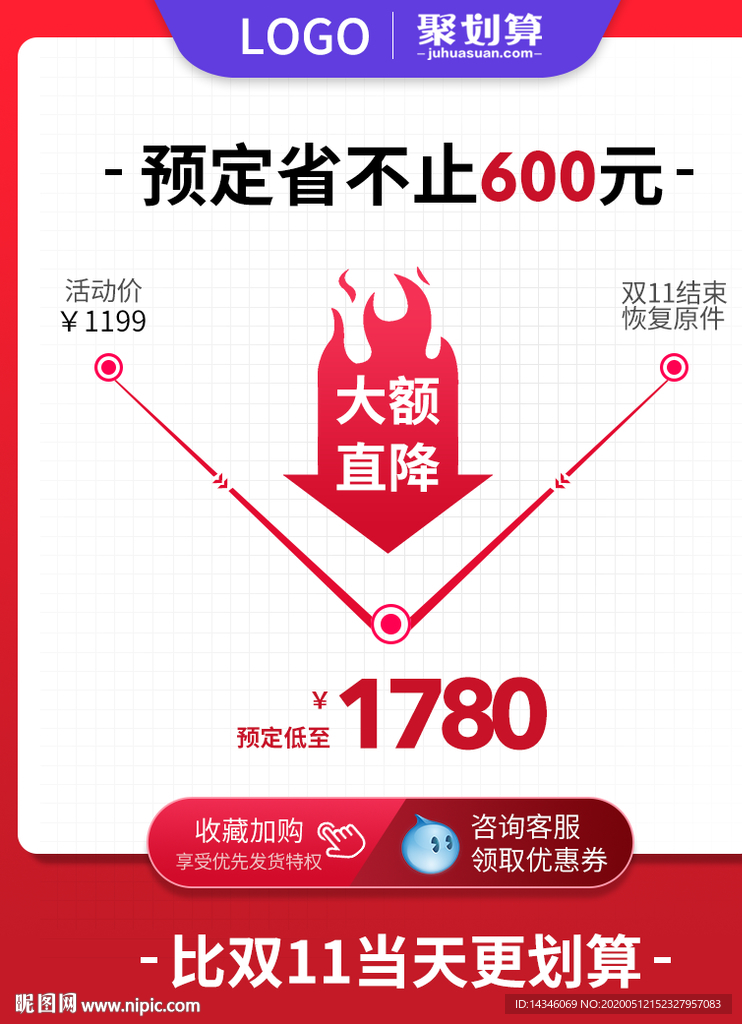 红色价格曲线降价图标关联主图