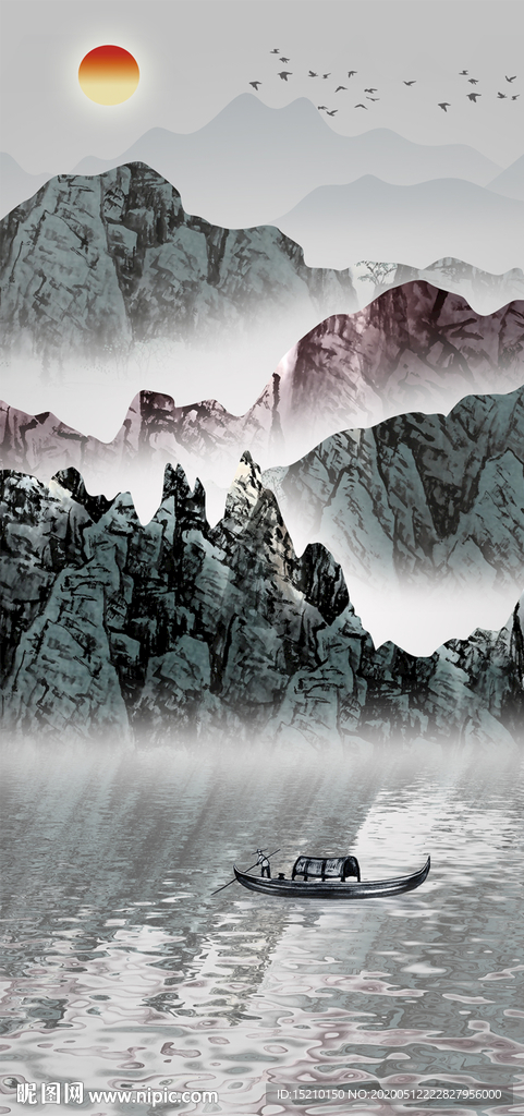 国画山水玄关背景墙