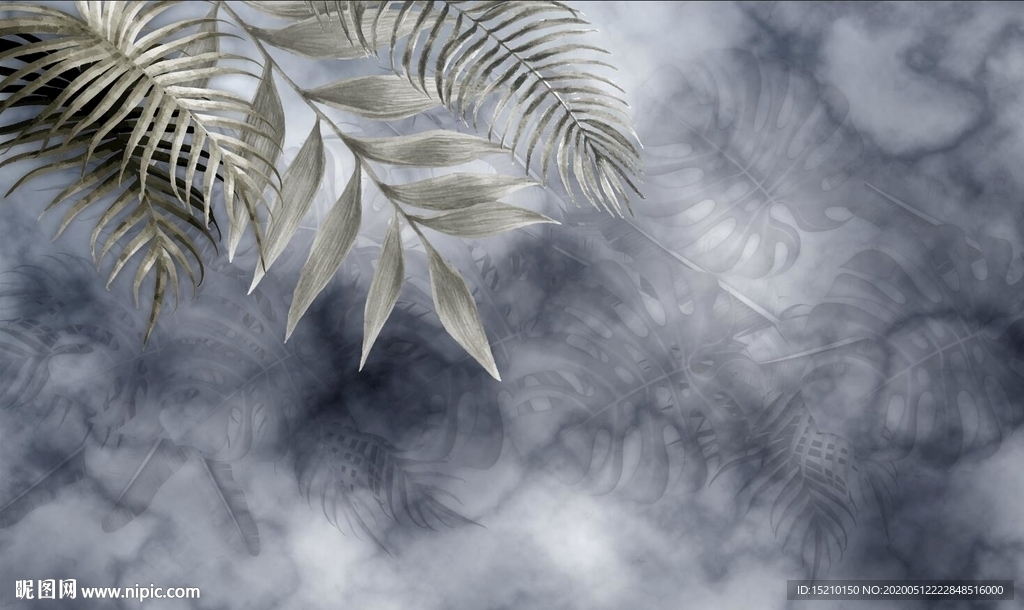 热带叶子电视背景墙