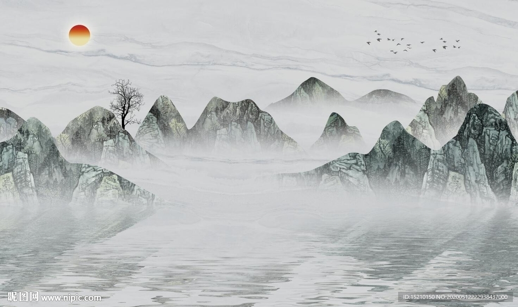 国画山水电视背景墙