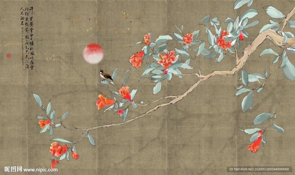 红花新中式背景墙