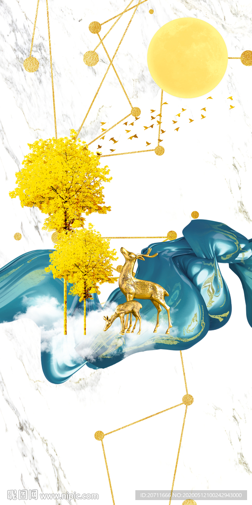 金鹿玄关装饰画