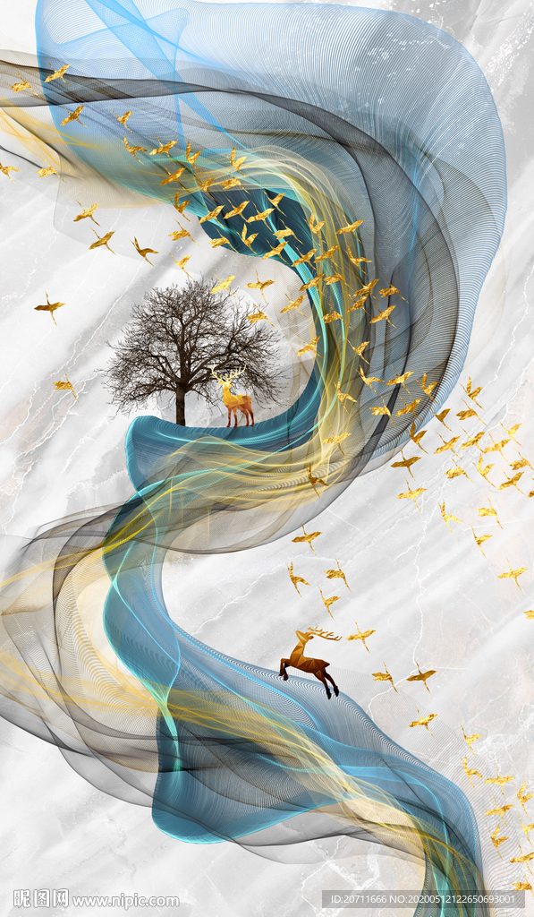 金鹿抽象线条玄关装饰画