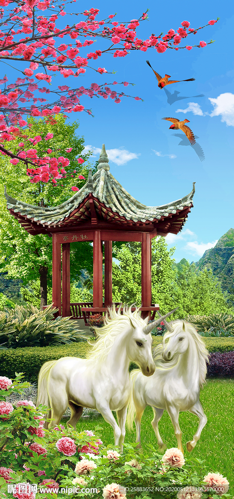 园林白马玄关背景