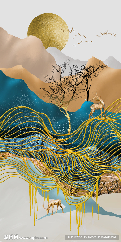 新中式抽象山水线条装饰画