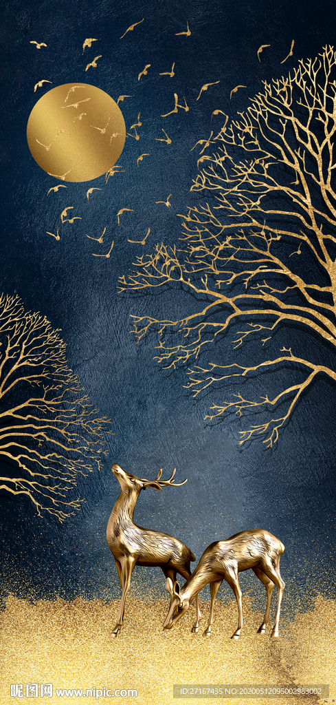 轻奢玄关背景发财树