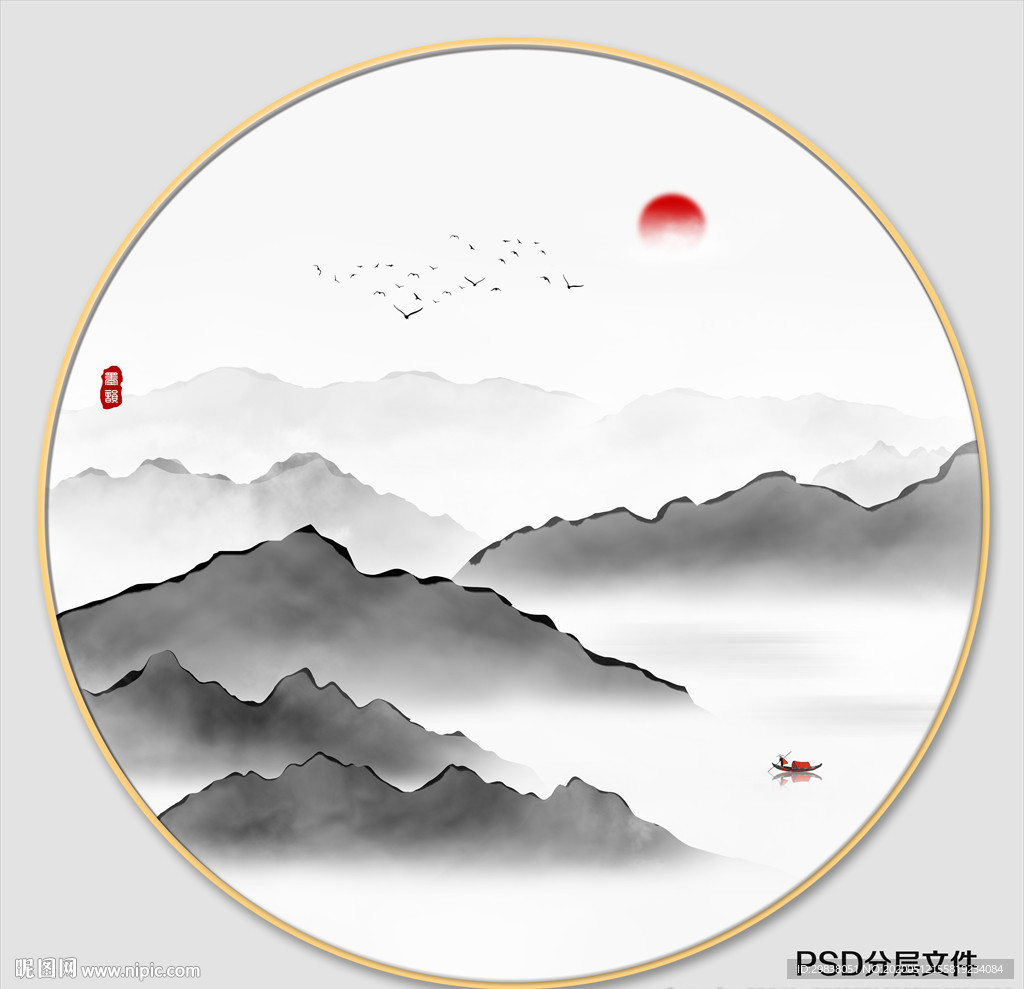圆形水墨画