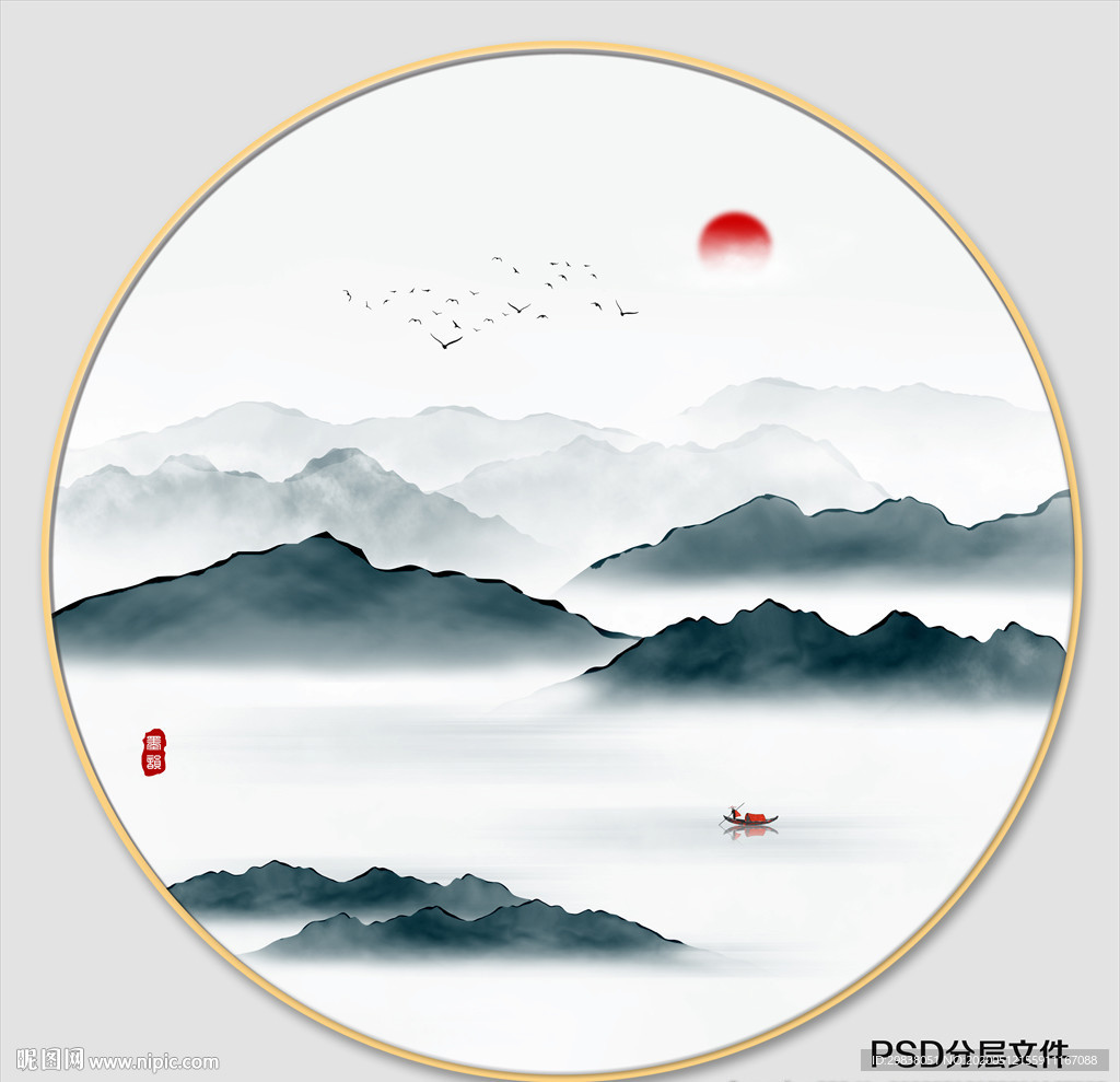 圆形水墨画