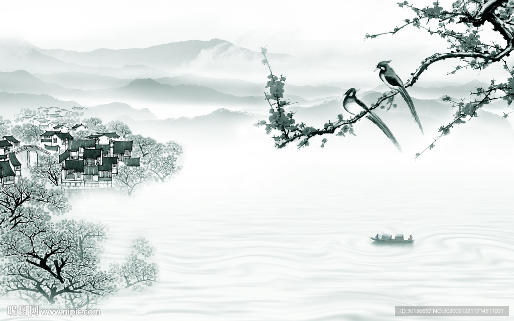 别墅高档山水画 TIF分层