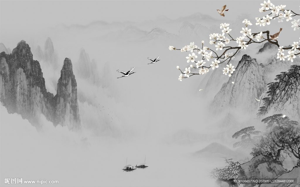 新品山水画背景 TIF分层