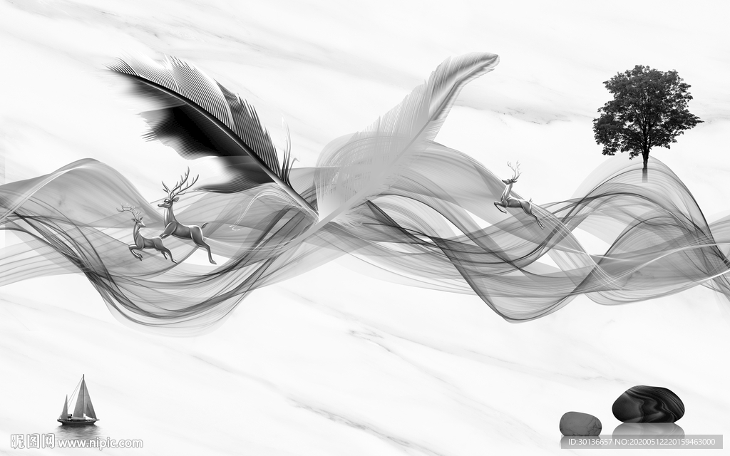 羽毛装饰画 TIF分层