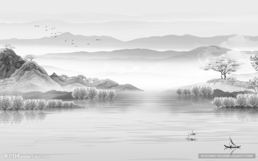 高清 山水画背景 TIF分层