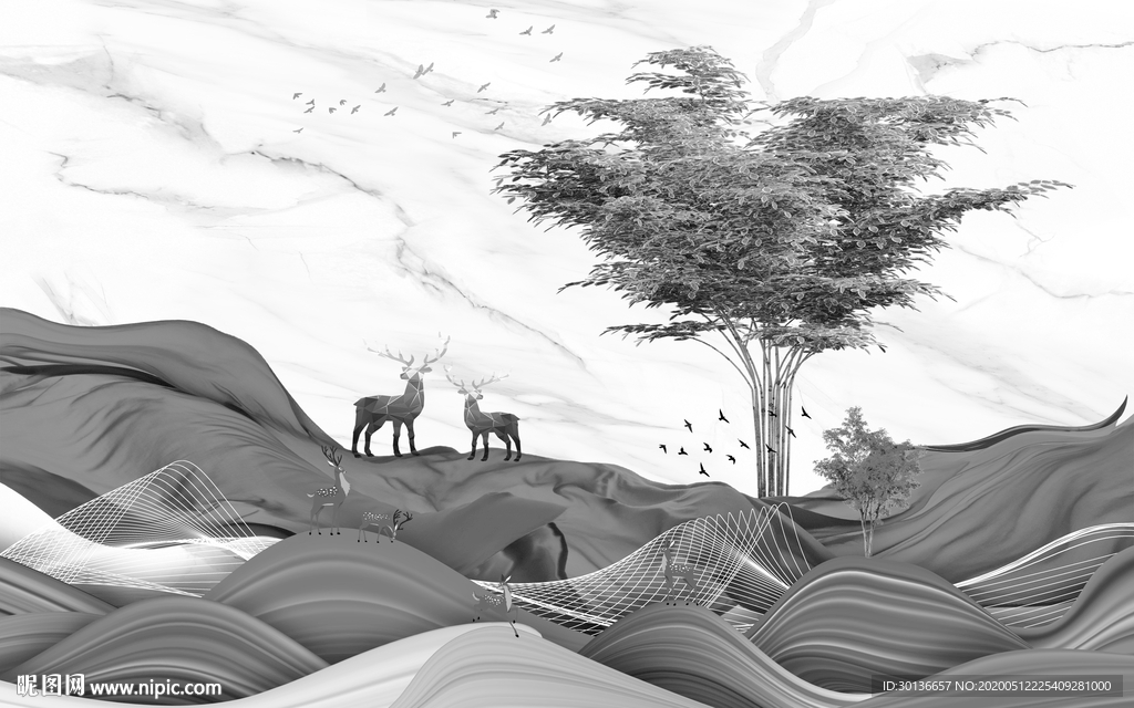 麋鹿欧式装饰画 TIF分层