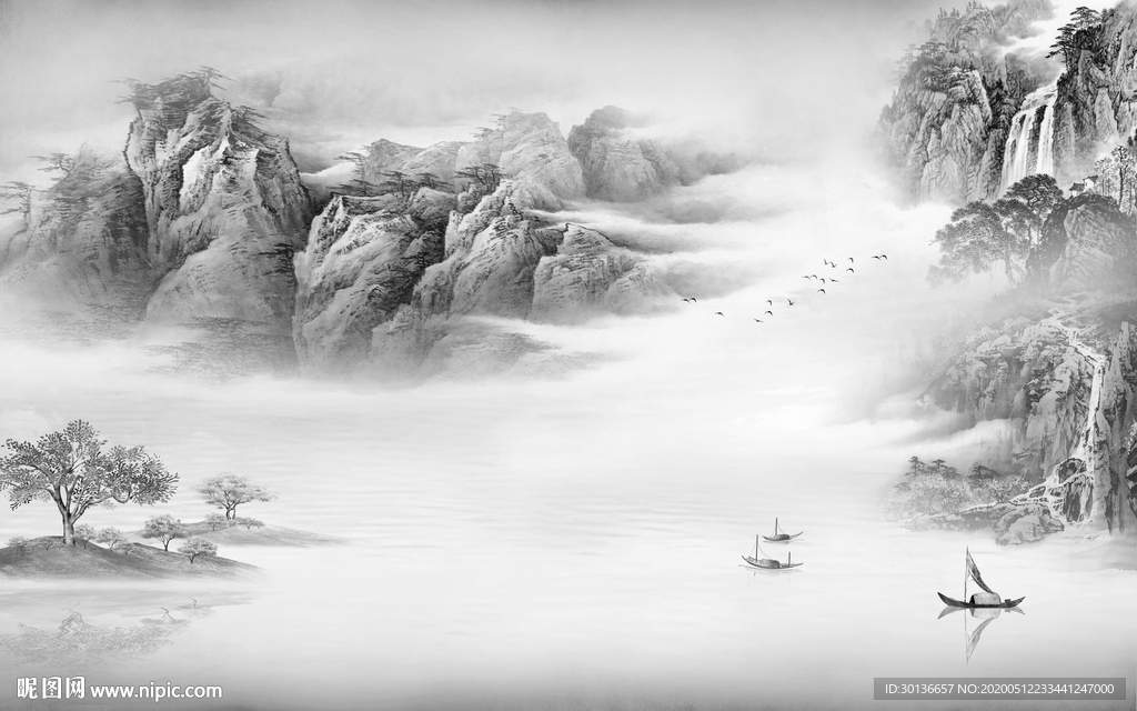 国画高档山水画 TIF分层