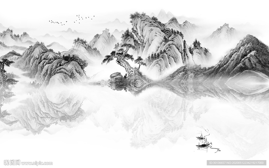 大厅大气山水画 TIF分层